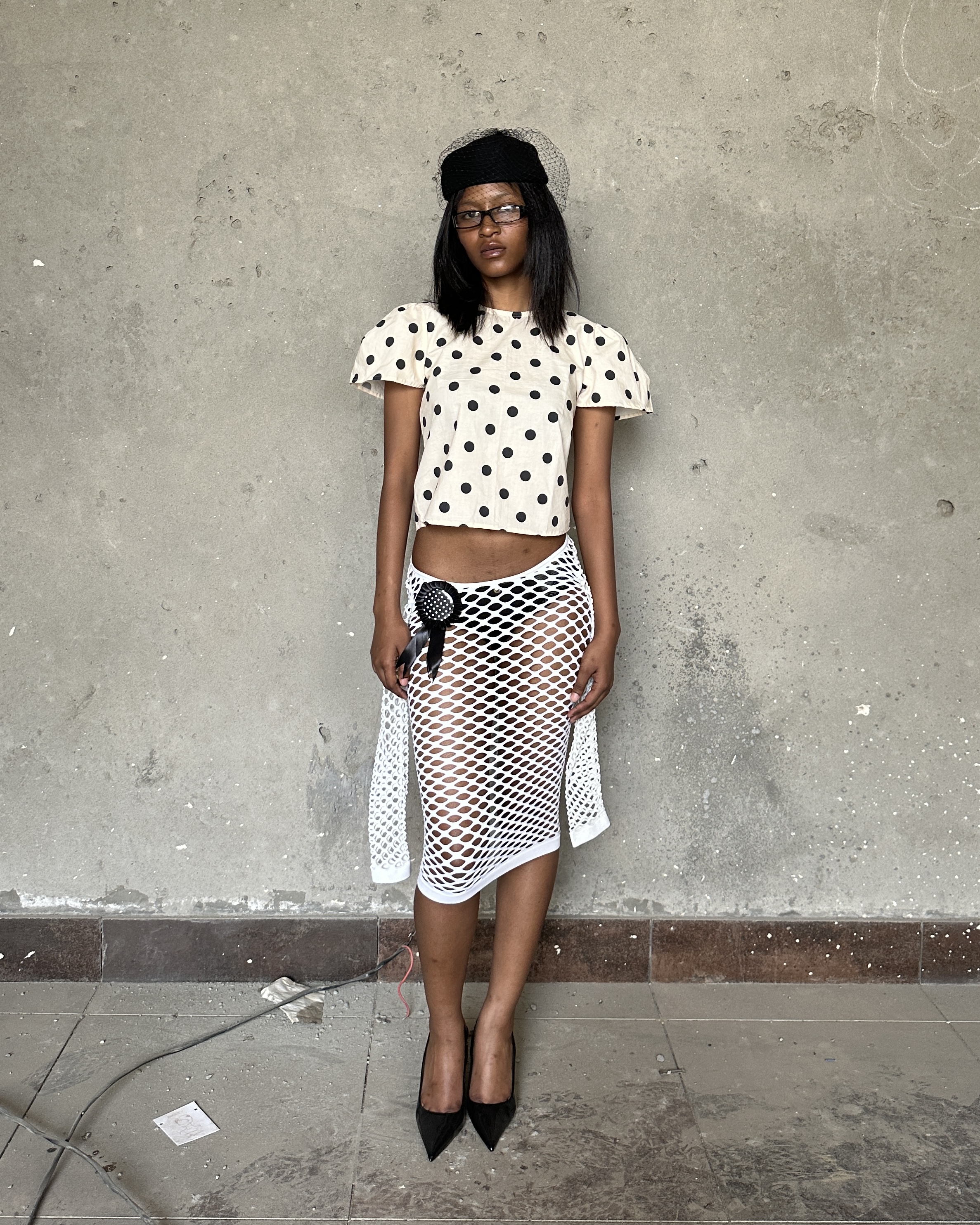 Beige Polka Dot Puff Sleeve Top