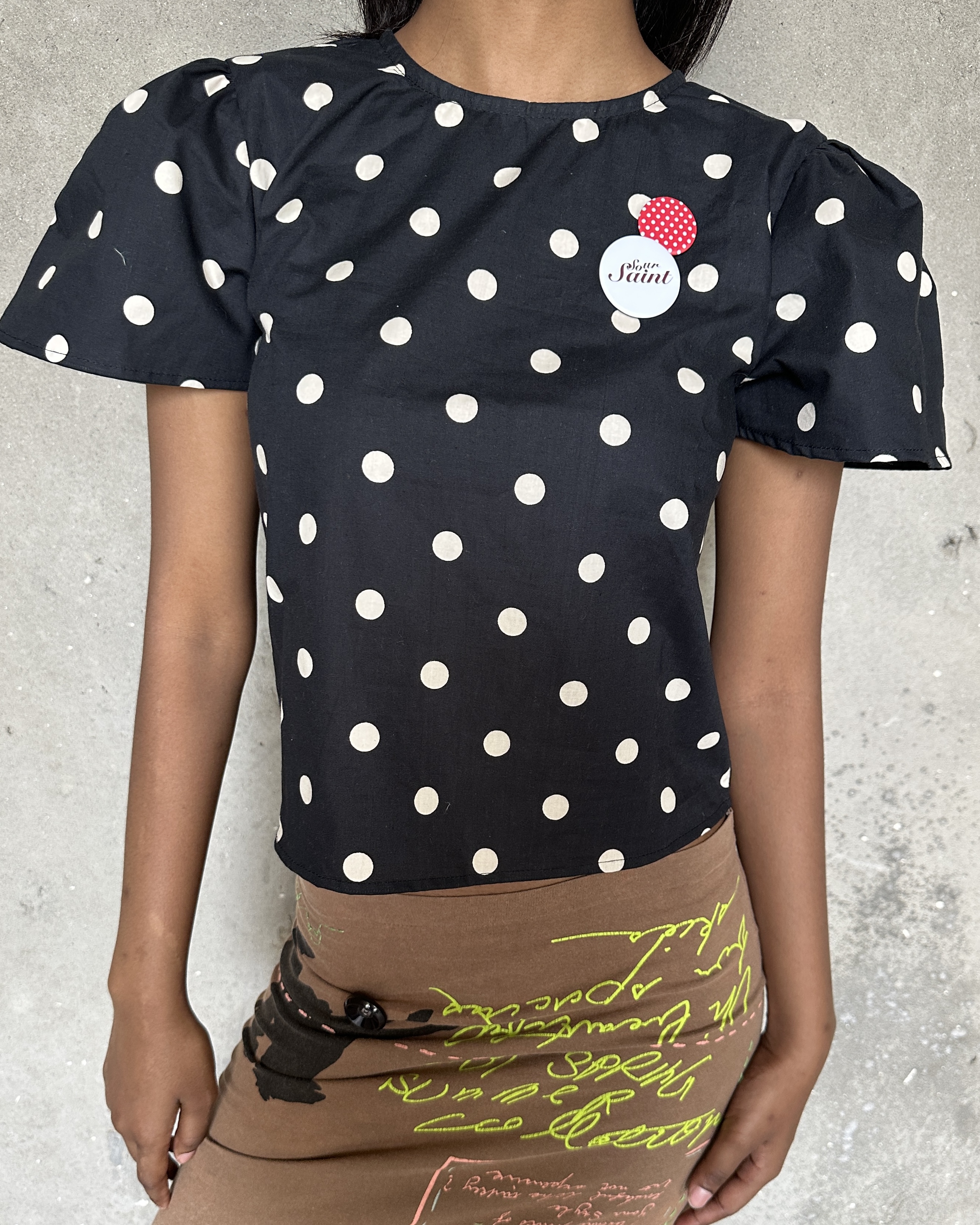 Black Polka Dot Puff Sleeve Top