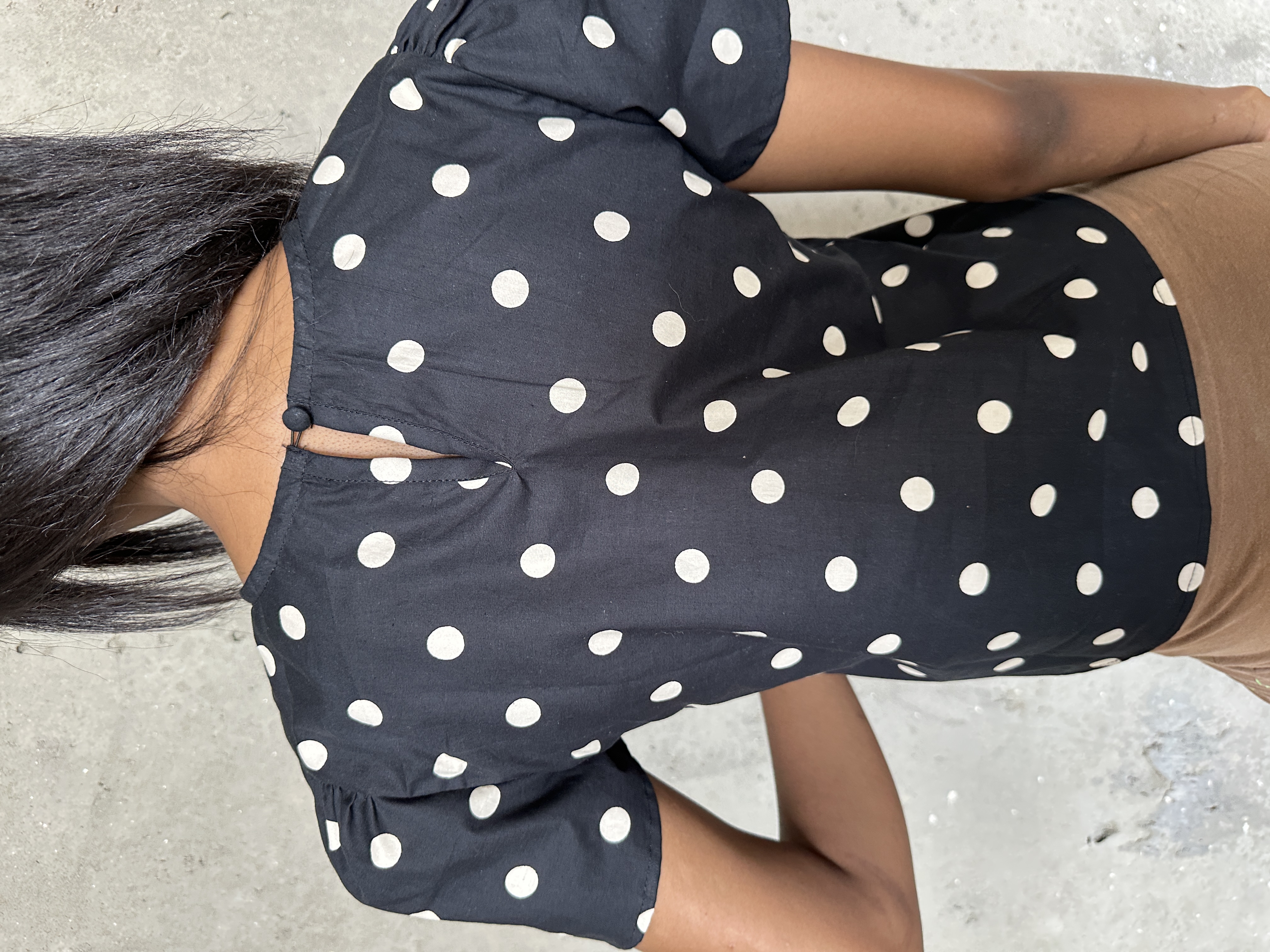 Black Polka Dot Puff Sleeve Top