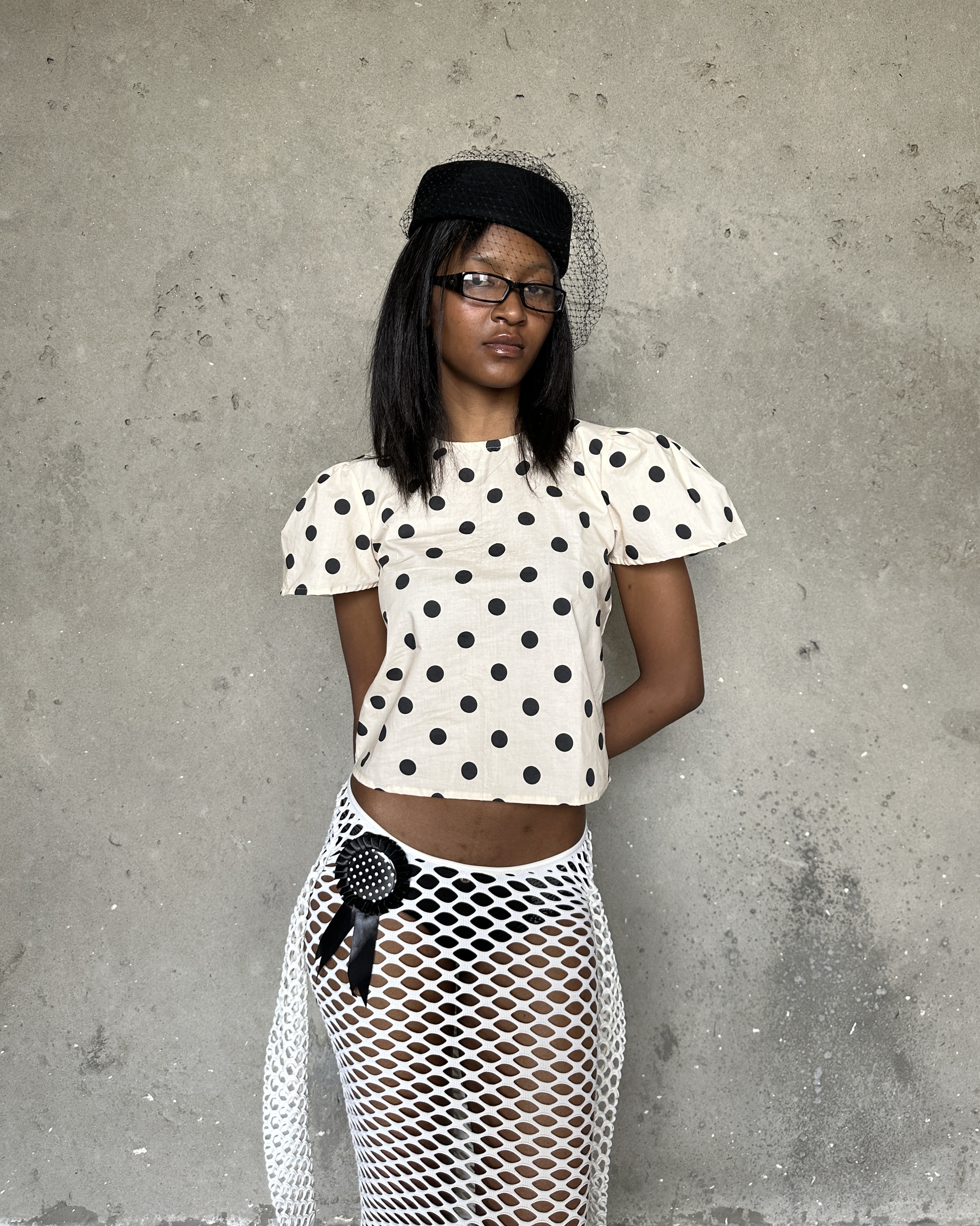 Beige Polka Dot Puff Sleeve Top