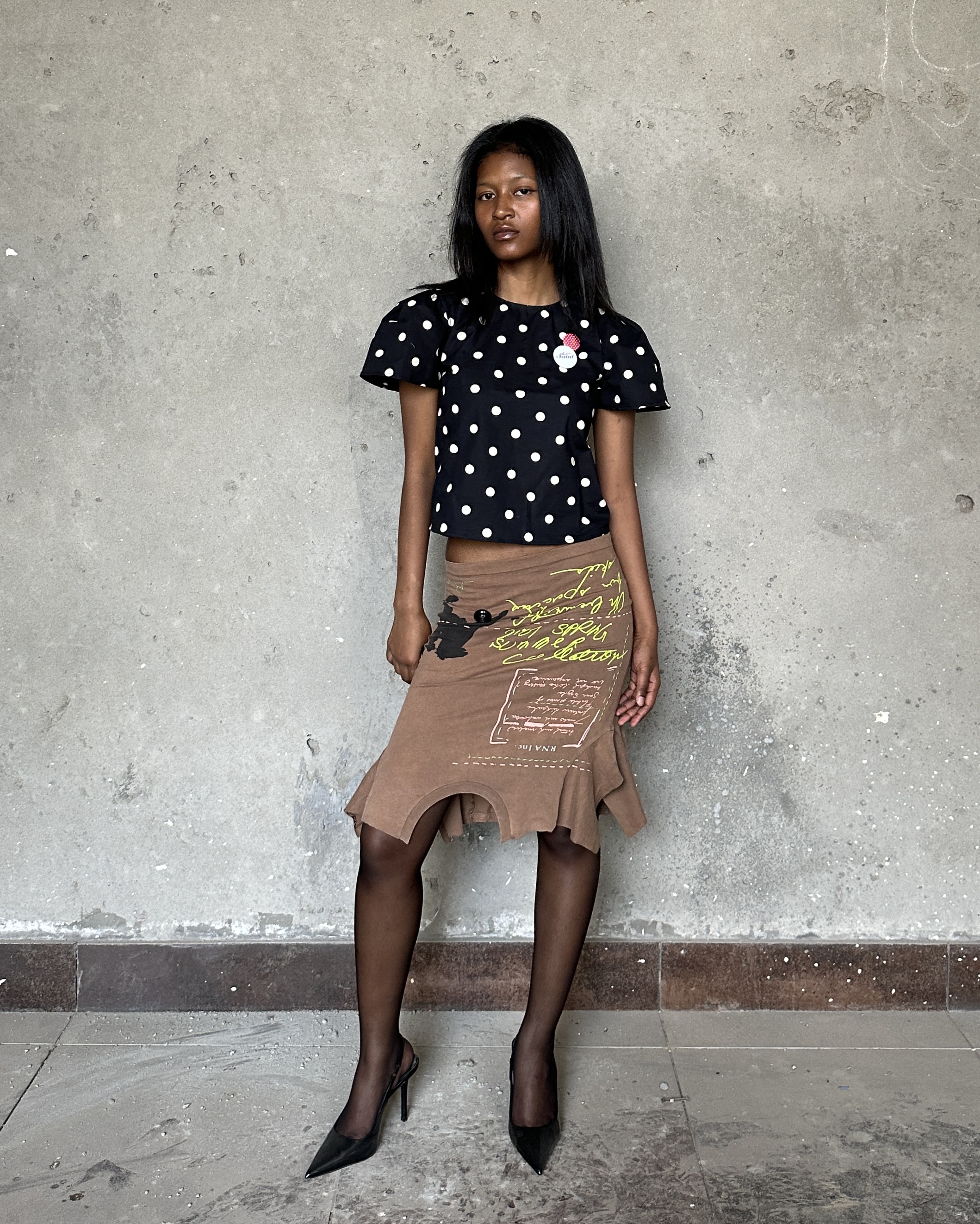 Black Polka Dot Puff Sleeve Top